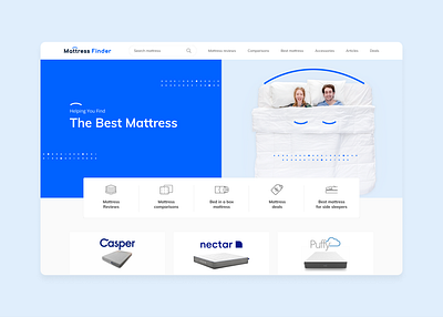 Mattress Finder - Comparison Website branding cards design hero interface landing page layout mattress mattress comparison ui visual design