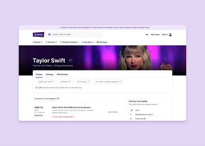Event Marketplace - Event Filter cards event filter interface layout marketplace taylor swift ui visual design
