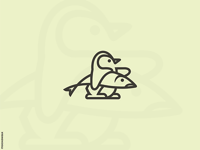 Little Penguin and Fish animal antartica bird design fish icon iconic illustration logo logodesign logomark penguin