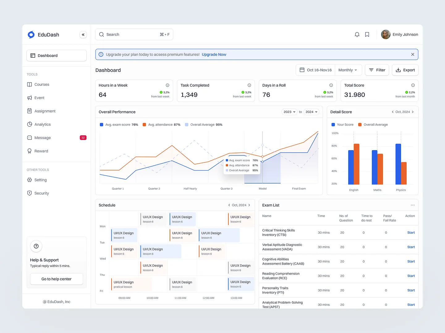 E-Learning Website Dashboard: EduDash LMS Overview