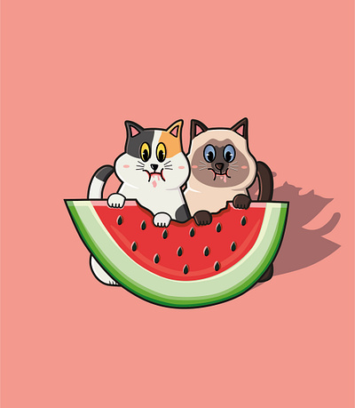 Meow Loves Watermelon animation app binatang design illustration kucing logo