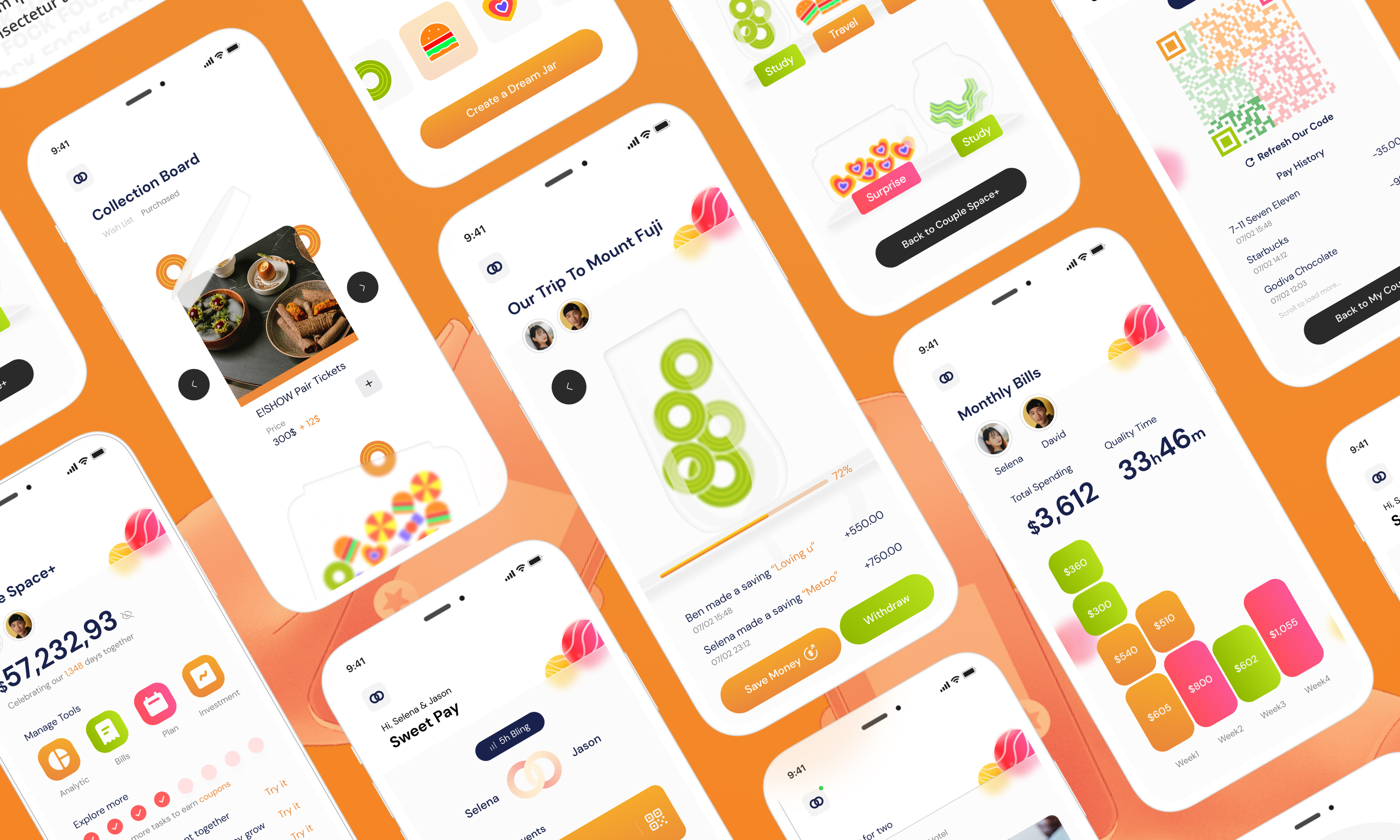 Sweet Bill Couple Spending app app banking candy couple finance game gamification design glassmorphism mobile money management relationship sweet jar