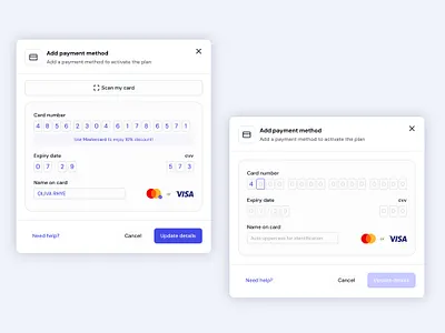 Add payment method - Credit Card credit card payment method pop up toast