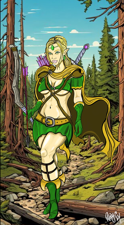 Lucia the Wood Elf archer dungeons and dragons elf fantasy art illustration pin up girl wood elf