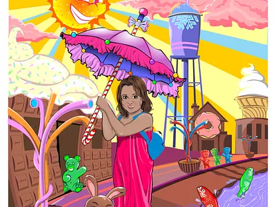 Emma in Candy Land cartoonized digital art vector art