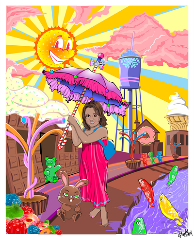 Emma in Candy Land cartoonized digital art vector art