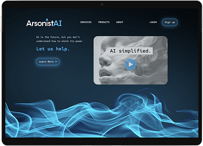 ArsonistAI Hero Landing Page ai blue branding interface product design ui ux video web