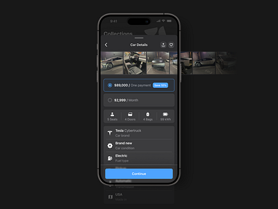 Product Details → Dream Car app mobile ui ux