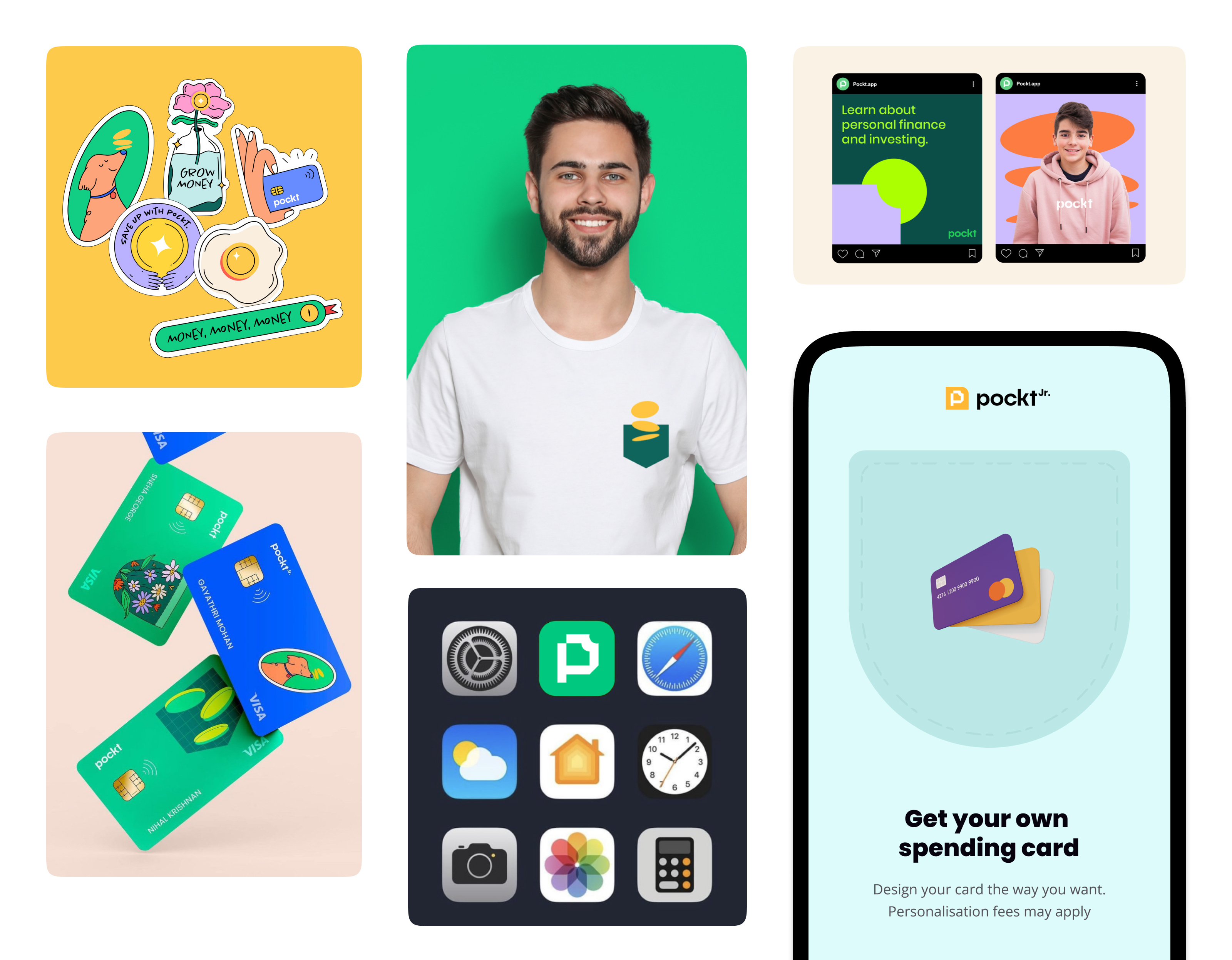 Pockt Branding, Visual Identity app branding illustration logo