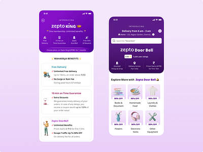 Zepto Revamp New User Experience graphic design re branding revamp ui design user experience visual design zepto branding zepto door bell zepto king zepto ui revamp