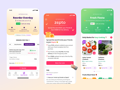 Zepto Revamp New User Experience re branding ui design user experience user interface design zepto branding zepto fresh fiesta zepto re order zepto refer friends zepto revamp ui