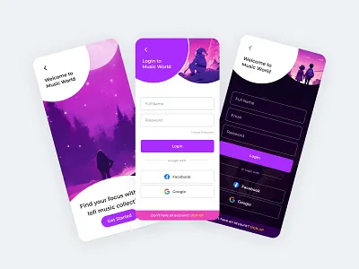 Music App login app design illustration based lofi login modernuiux music app onboarding ui uiux2024