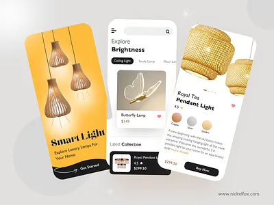 Modern Elegance: A Harmonious UI for Luxurious Lighting 3d ai art branding color design ecommerce electric item exploration graphic design home home decor ios light logo minimal popular smart app trending ui