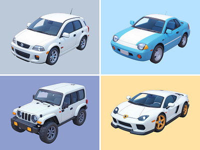 Car Cartoon Illustration Collection 3d automotive car cartoon cute icon illustration jeep lamborghini pastel rendering sedan vehicle