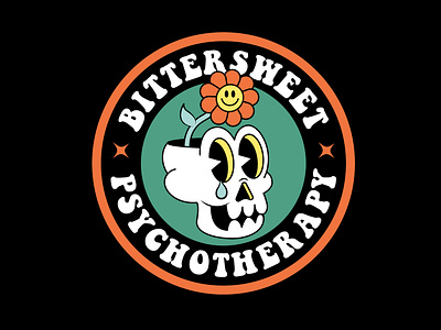 Logo Bittersweet Psychotherapy branding cartoon character design graphic design illustration logo pcychtherapy psycho retro skull vintage