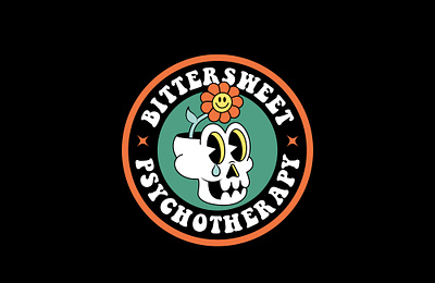 Logo Bittersweet Psychotherapy branding cartoon character design graphic design illustration logo pcychtherapy psycho retro skull vintage