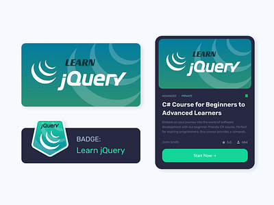 Thumbnail + UI Card: Learn jQuery badge coding coding badge course course thumbnail design dribbble graphic design javascript jquery learn jquery logo online course thumbnail ui ui card ui design