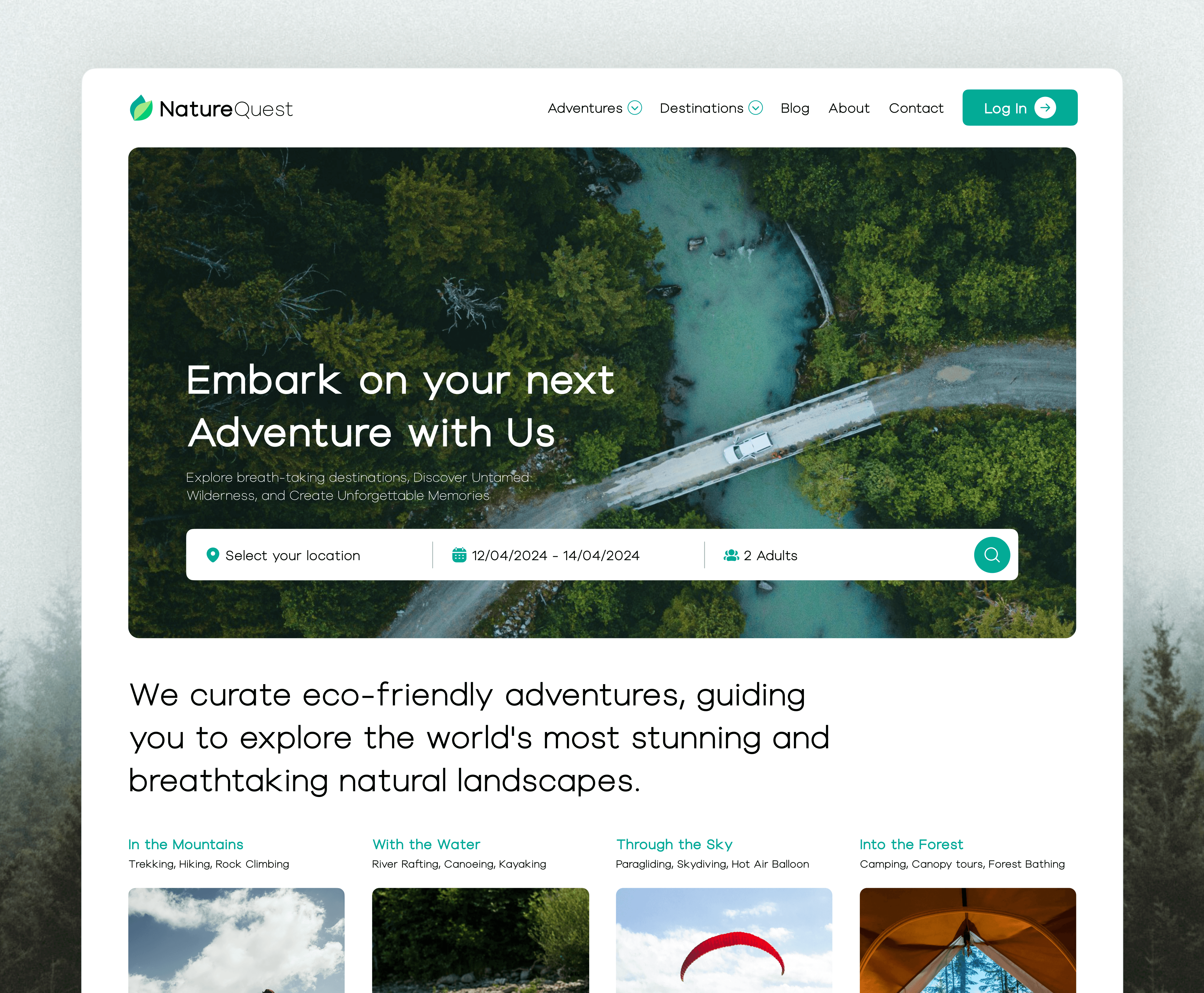 NatureQuest - Adventure Booking Site adventure adventure booking booking booking platform e commerce nature trips ui ui design ui ux user experience user interface ux ux design visual design web web design web platform website