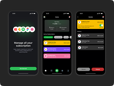 Subscription Managing - App Design app design dark mode figma mobile subscription manage trending ui ui challange