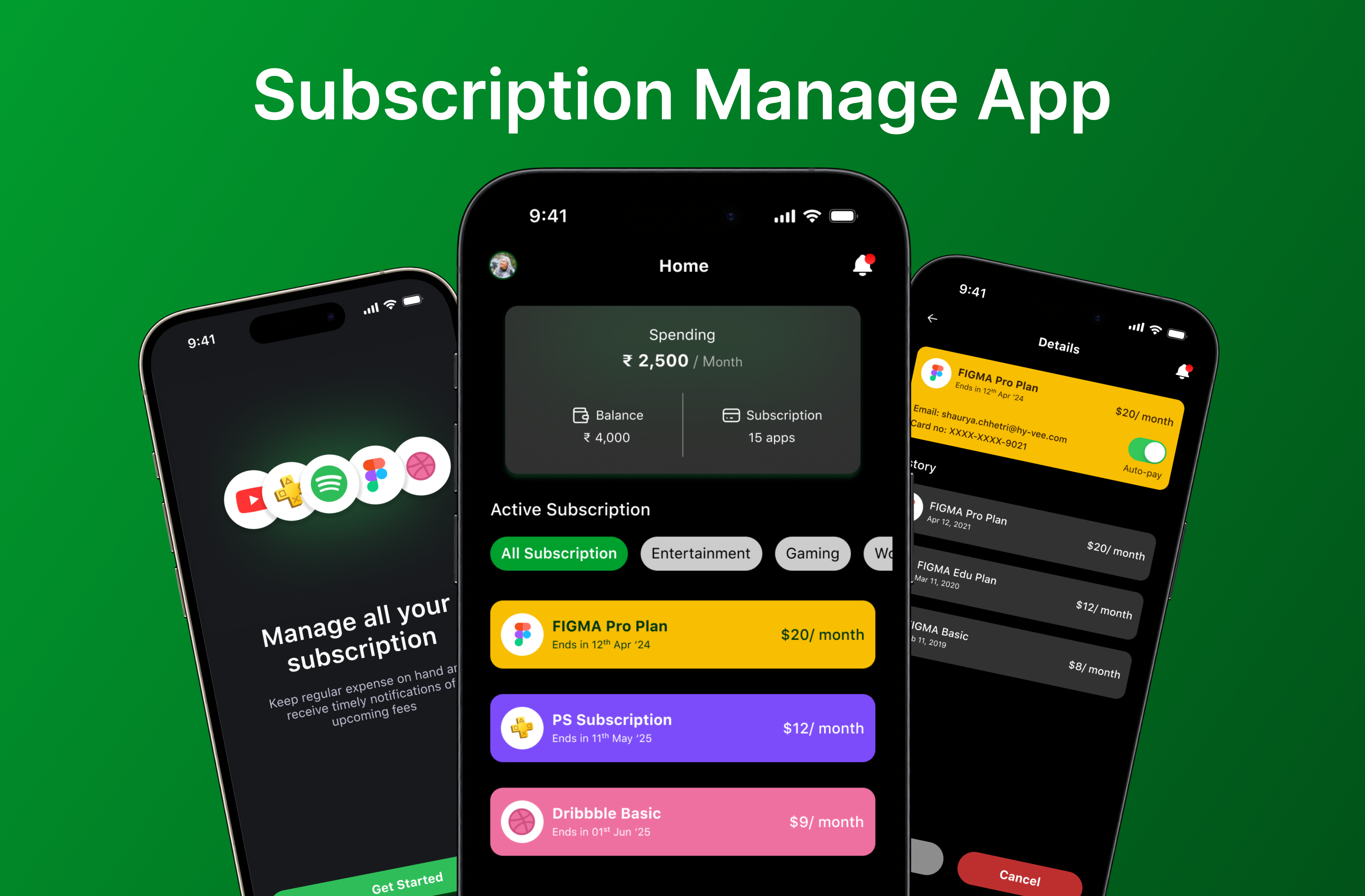 Subscription Managing - App Design app design dark mode figma mobile subscription manage trending ui ui challange