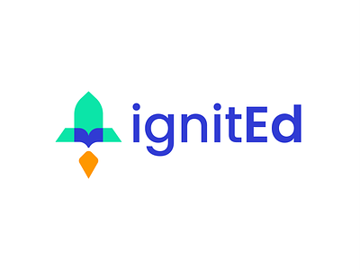 ignitEd,ignite,education achievement aerospace book brand emblem exploration identity knowledge launch learning logo mark mission rocket school space student study symbol teacher