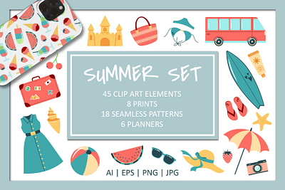 Summer Set clip art collection design illustration pattern planner poster print set summer vector