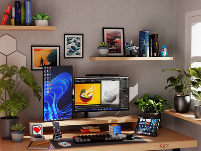 3D Computer Desk Setup 3d 3d illustration 3d modeling 3d render architecture blender computer computer setup desk interior setup visualization workspace