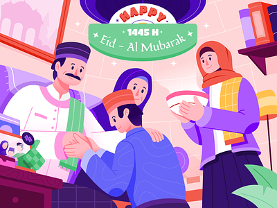 Happy Eid Fitr Mubarak 1445 H Illustration 1445 h 2d character design flat design flat illustration graphic design greeting hero ied fitr ied fitr 1445h illustration ramadan ui web design website