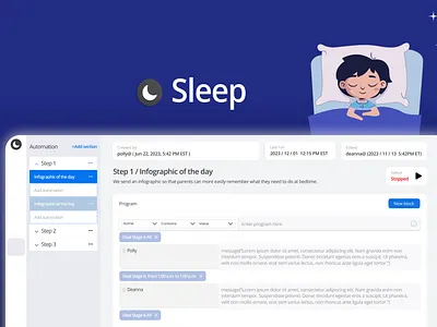 Web App for Sleeping Control admin panel components dashboard data analytics data management kids lifestyle mvp scheduling sleep uxui web app wireframes