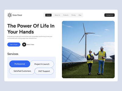 Solar Panel HomePage Design clean ui hero section homepage homepage design landing page shakil solar solar panel solar panel hero section ui web design