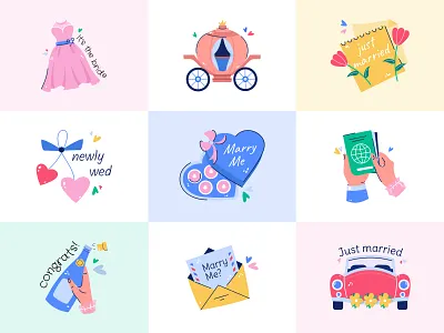 Wedding Stickers flat design flat stickers hand drawn illustration motion design motion graphics sketches stickers wedding wedding art wedding car wedding card wedding designs wedding dress wedding envelop wedding gift wedding stickers weeding couple