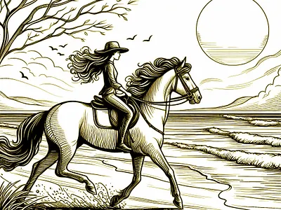 Girl Riding Horse illustration illustration