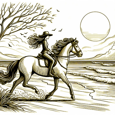 Girl Riding Horse illustration illustration