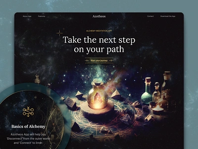 Website for Alchemy Meditation App alchemy app astrology branding design energy harmony health illustration landing page design meditation mysterious mystic power ui ux web design yoga