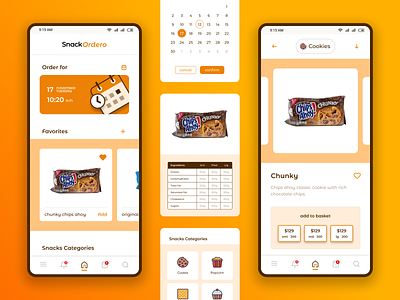 Snack ordering app branding cart cookie mobile app notification search screen snack snack order snacking ordering ui ux