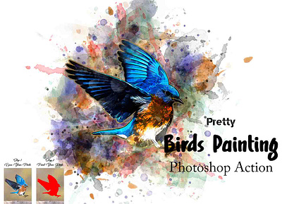 Pretty Birds Painting Photoshop Action abstract art
