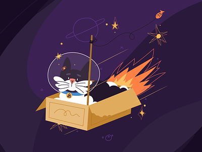 Space cat :3 ai box cat character cute fish illustration space stars stroke universe