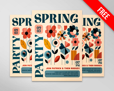 Free Spring Party Flyer PSD Template club flyer design flyer flyer design fr free free psd freebie illustration party flyer psd