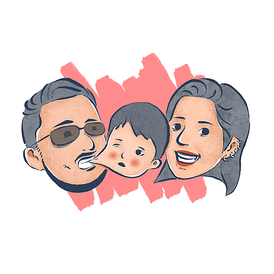 The Trio 1st artwork birthday art character portraits dad flat illustration girl illustration mom