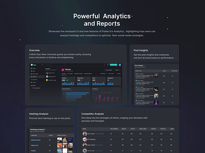 📊 The analytics page at Publer analysis analytics bar charts column competitor dark dashboard figma grid heat heatmap insight insights light pie post publer report tables