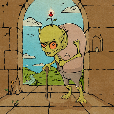Goblin cave character design creature fantasy flat illustration goblin illustration scenery
