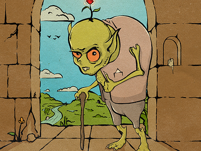 Goblin cave character design creature fantasy flat illustration goblin illustration scenery