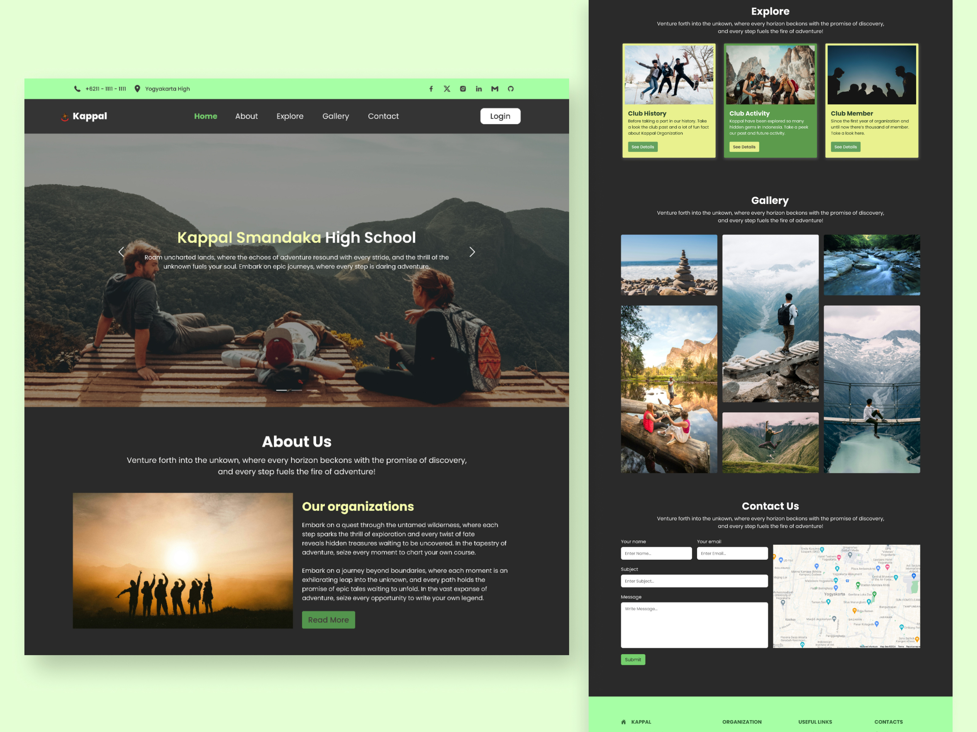 School Adventure Activity Club Website Concept branding graphic design ui