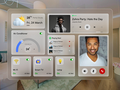 Spatial UI Concept for Smart Home Application | Apple Vision ai app apple vision concept dashboard design graphic design illustration logo saas spatial ui ux vision os