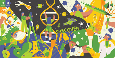 Colorful STEM Illustration biology character chemistry children dna maths museum nature science space stem vector