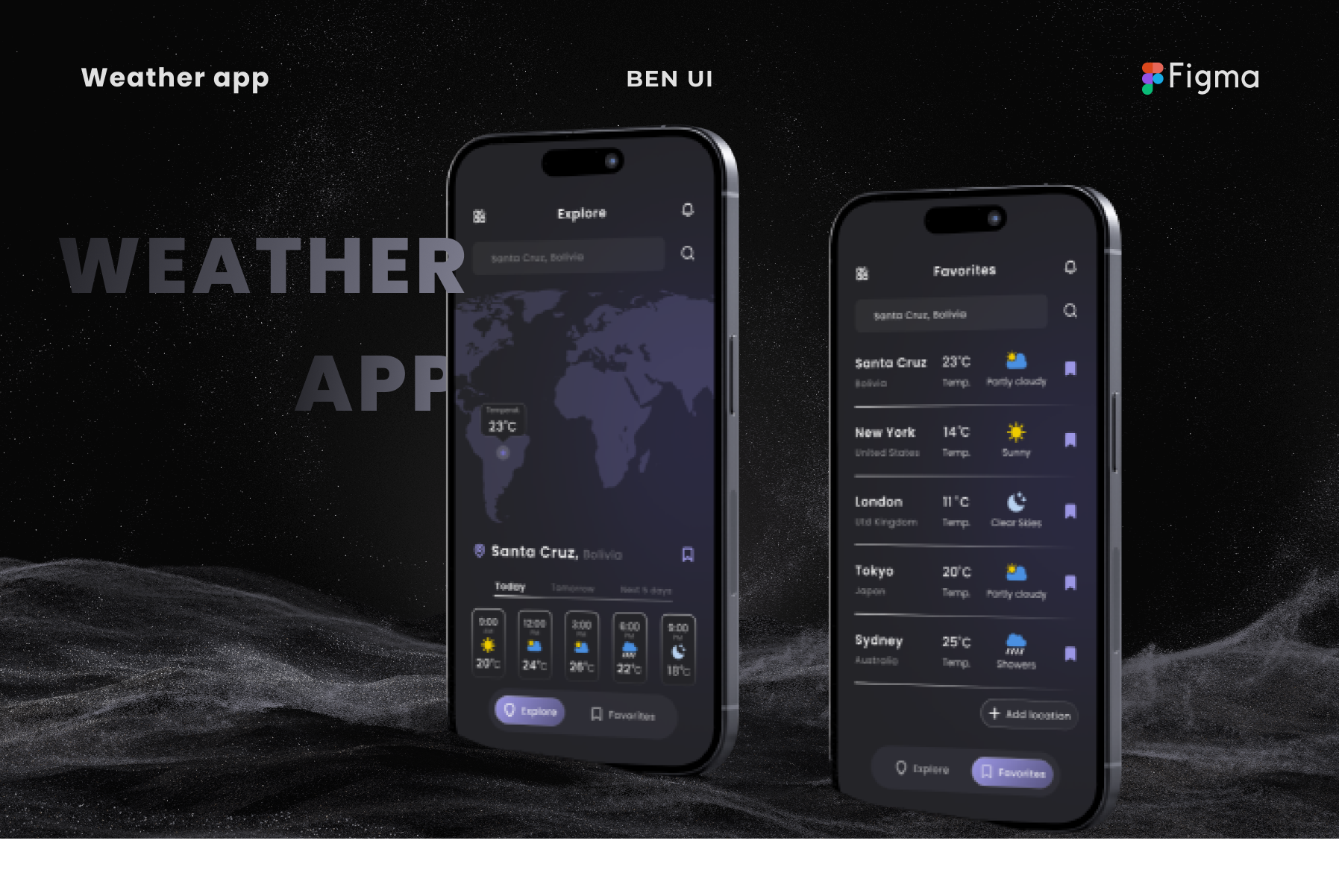 Weather Forecast app dark ui figma mobile app ui uiux ux weather app
