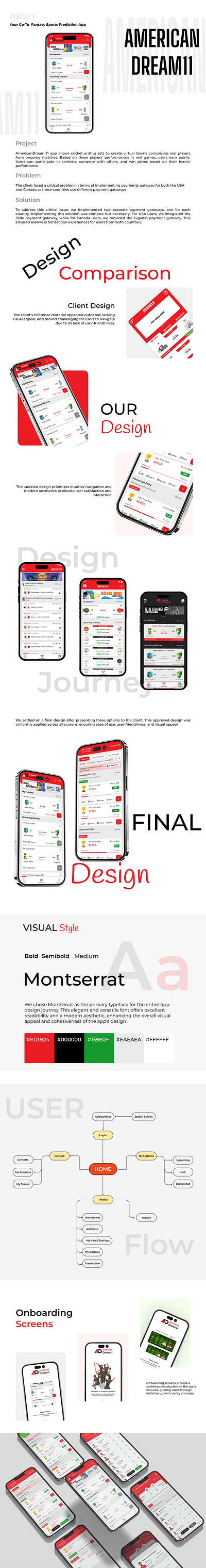 American Dream11 Fantasy Cricket Application: -UIUX Case study 3d animation app branding design graphic design illustration logo typography ui ux vector