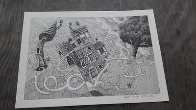 04.01.2022 castle fairy tale fantasy illustration medieval pen and ink tower
