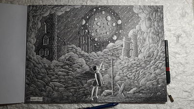 For Bianka (Lost Angel) angel fairy tale fantasy haven illustration landscape magical pen and ink