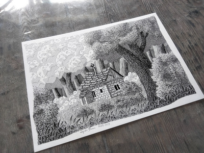05.03.2023 fairy tale fantasy forest illustration medieval house pen and ink trees